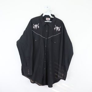 90s Ely Diamond Mens 2XL Skull Western Shirt Black